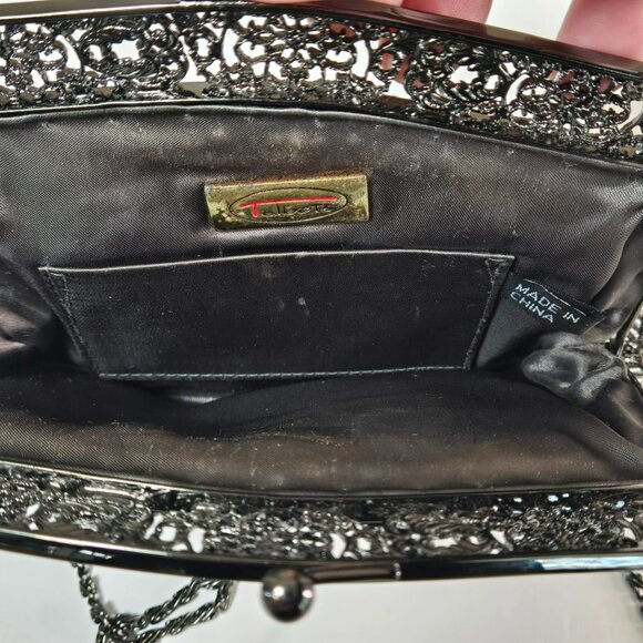 Vintage Talbots Black Beaded Evening Purse With Ornate Metal Frame & Chain Strap - Picture 5 of 10